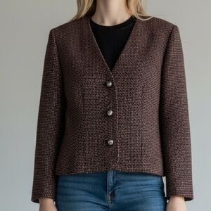 Vintage Jaeger Red Wool Cropped Blazer Tweed Sz 12 80s Corpcore‎ Structured 90s